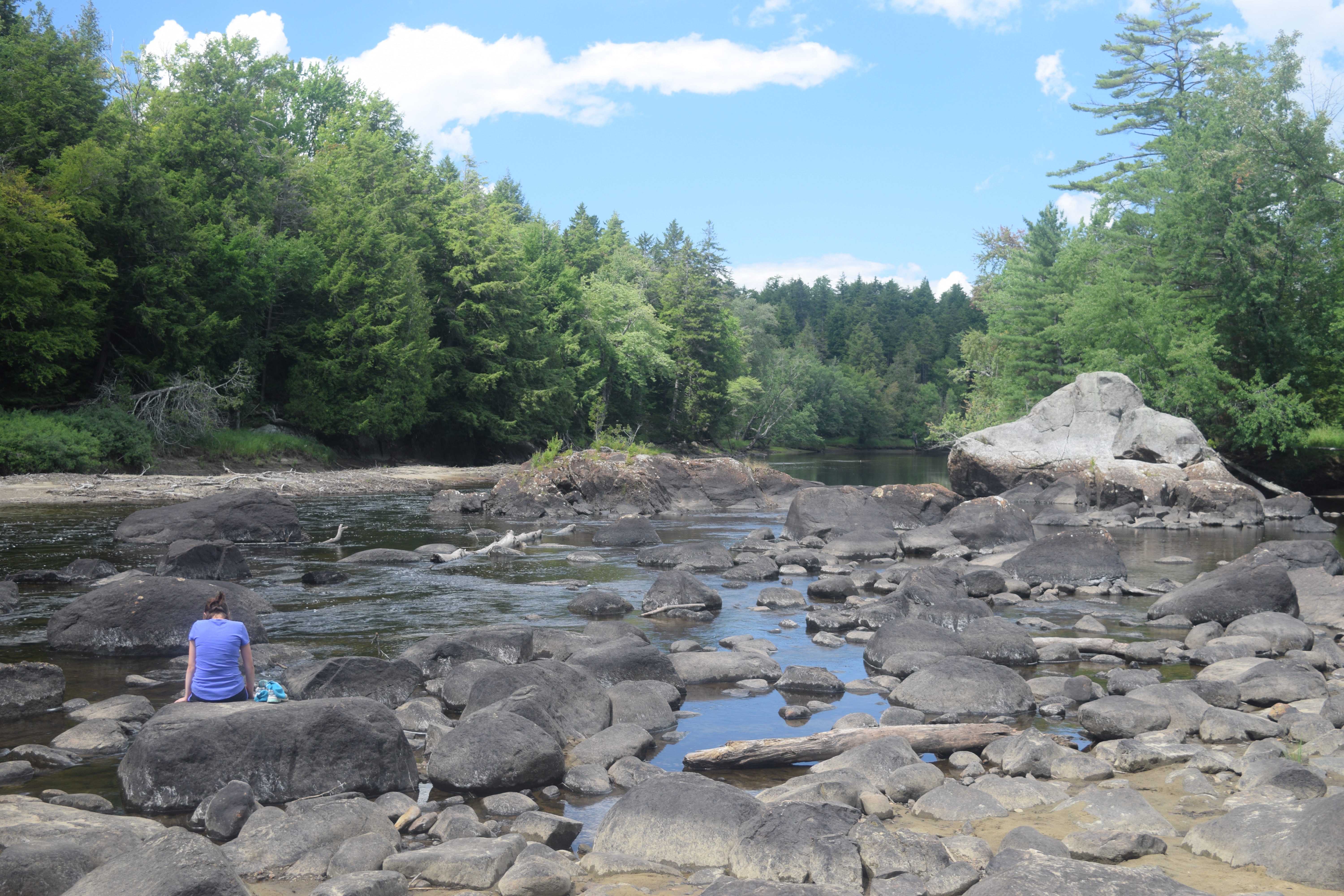 Calming rapids at the bottom of Raquette Falls 