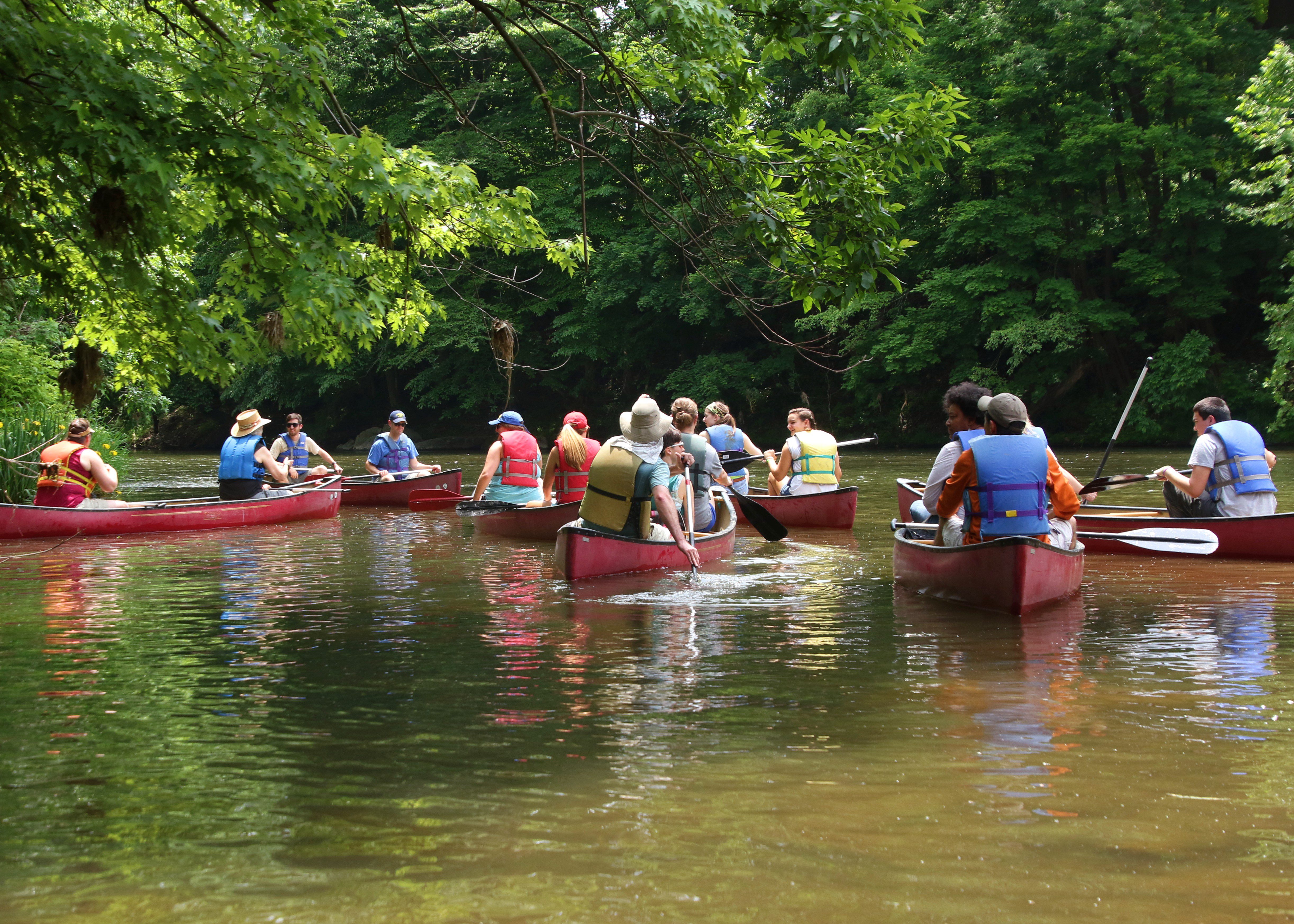 Adults or Teens Canoeing the Brandywine River in summer by Derek Stoner